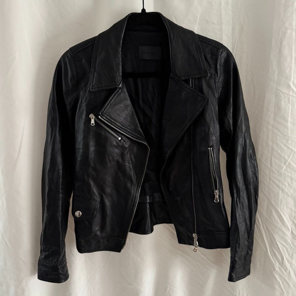 black biker leather jacket